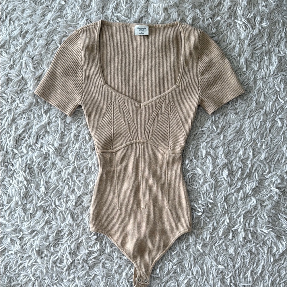 Abercrombie & Fitch Tan Ribbed Knit Bodysuit
